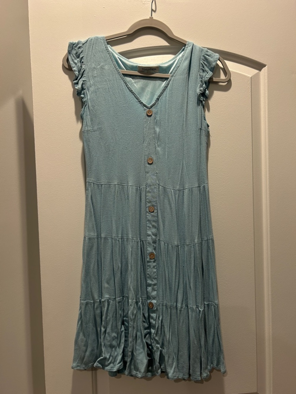 Light Blue Button-Front Tiered Dress